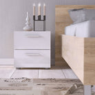 Pepe Oak with White High Gloss 2 Drawer Bedside Table - Price Crash Furniture