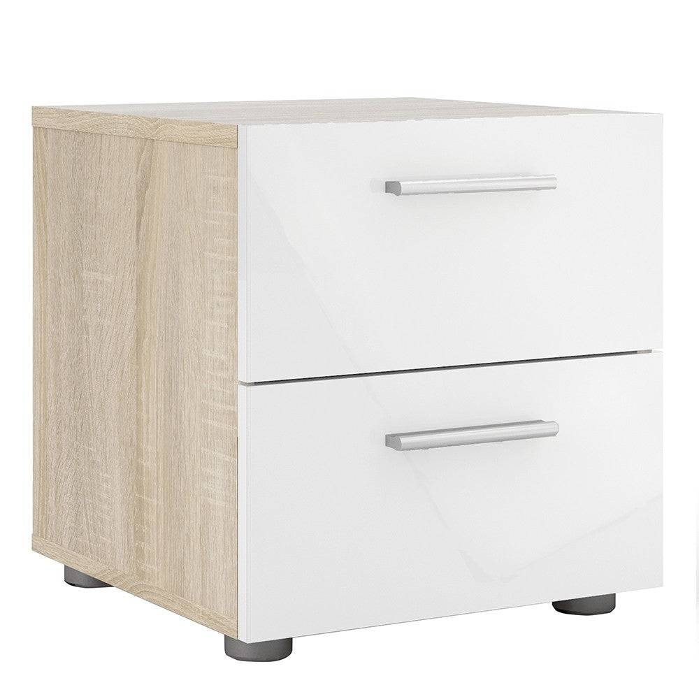 Pepe Oak with White High Gloss 2 Drawer Bedside Table - Price Crash Furniture