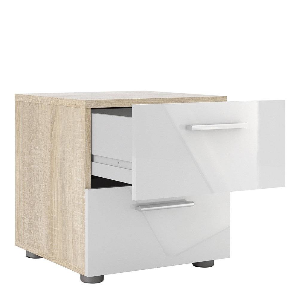 Pepe Oak with White High Gloss 2 Drawer Bedside Table - Price Crash Furniture