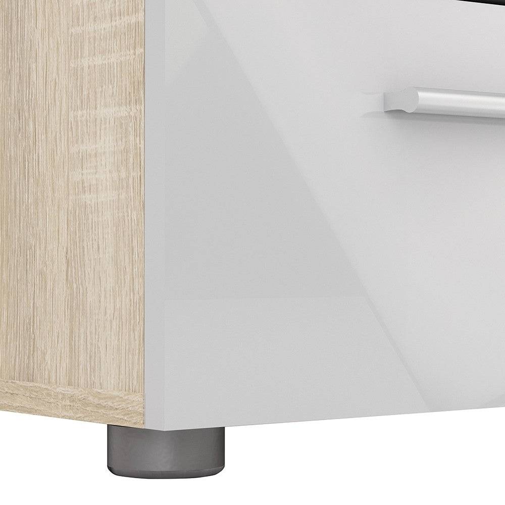 Pepe Oak with White High Gloss 2 Drawer Bedside Table - Price Crash Furniture