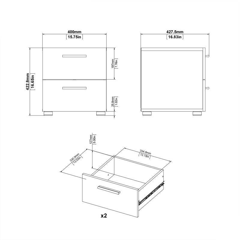 Pepe Oak with White High Gloss 2 Drawer Bedside Table - Price Crash Furniture