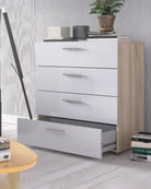 Pepe Oak with White High Gloss 4 Drawer Chest of Drawers - Price Crash Furniture