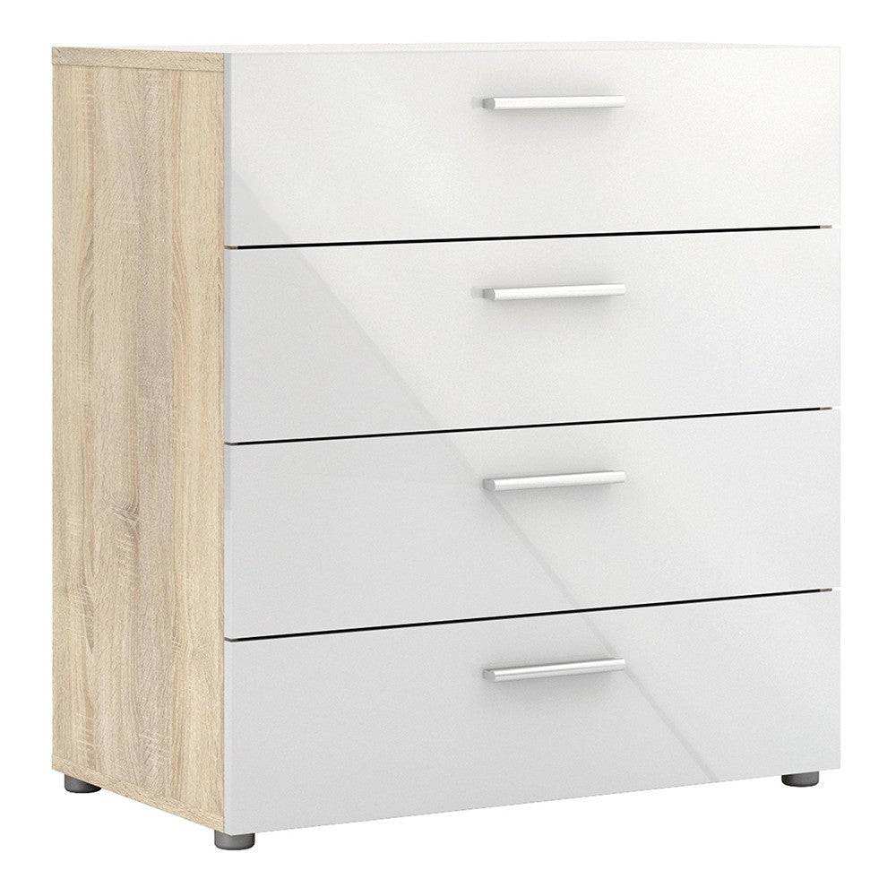 Pepe Oak with White High Gloss 4 Drawer Chest of Drawers - Price Crash Furniture