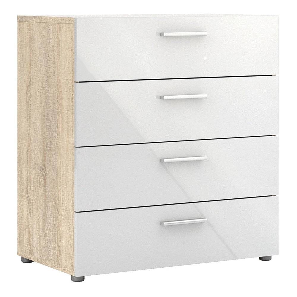 Pepe Oak with White High Gloss 4 Drawer Chest of Drawers - Price Crash Furniture
