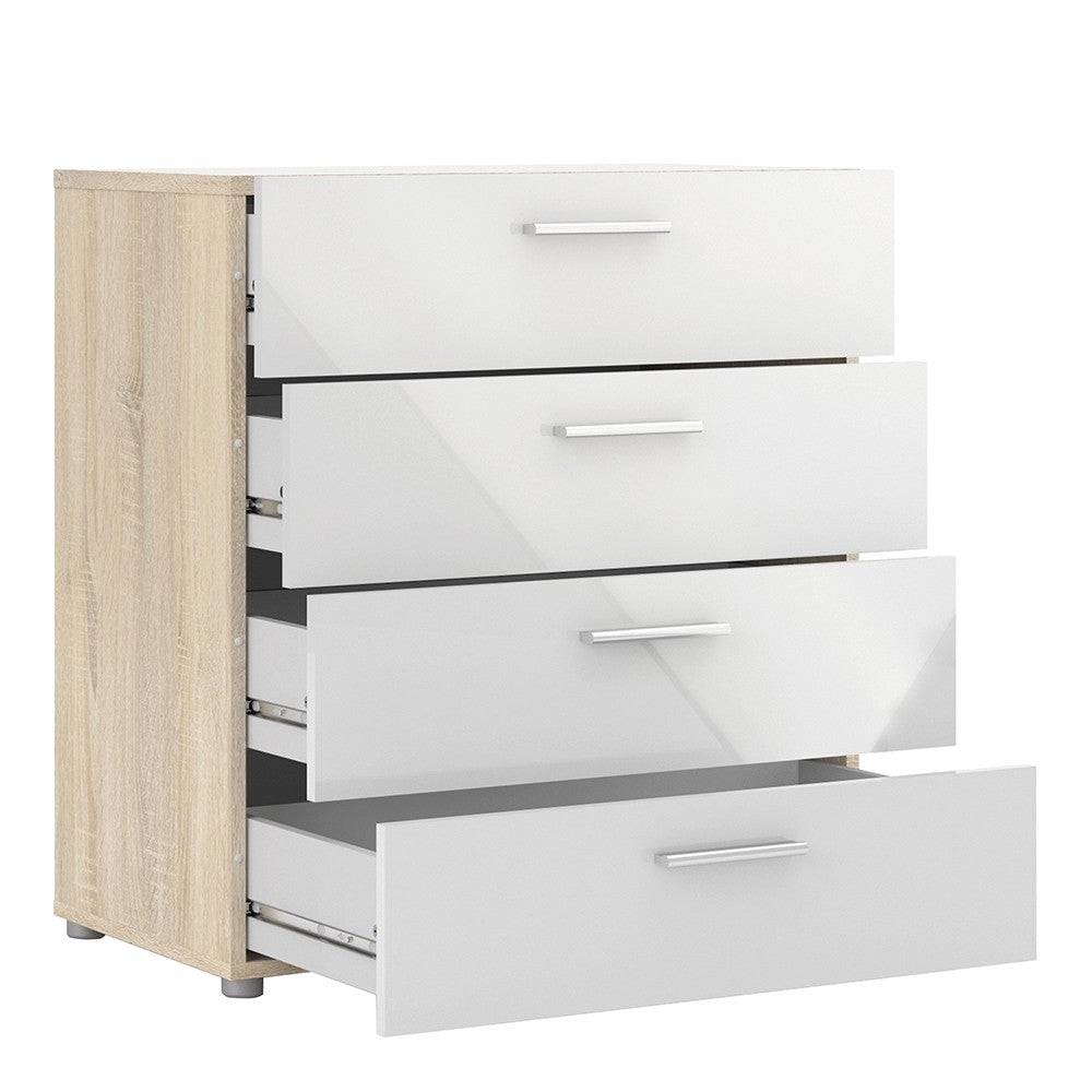 Pepe Oak with White High Gloss 4 Drawer Chest of Drawers - Price Crash Furniture