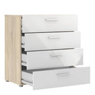 Pepe Oak with White High Gloss 4 Drawer Chest of Drawers - Price Crash Furniture