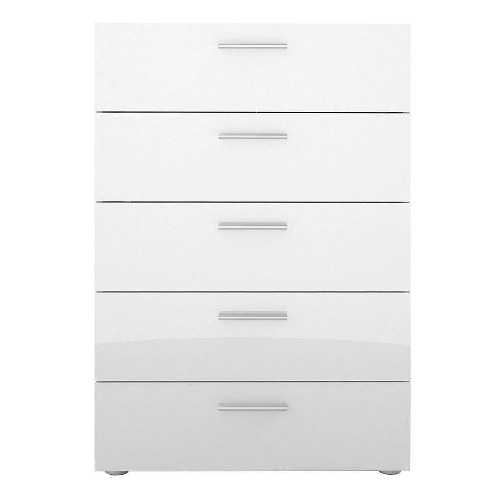 Pepe Oak with White High Gloss 5 Drawer Chest of Drawers - Price Crash Furniture