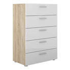 Pepe Oak with White High Gloss 5 Drawer Chest of Drawers - Price Crash Furniture