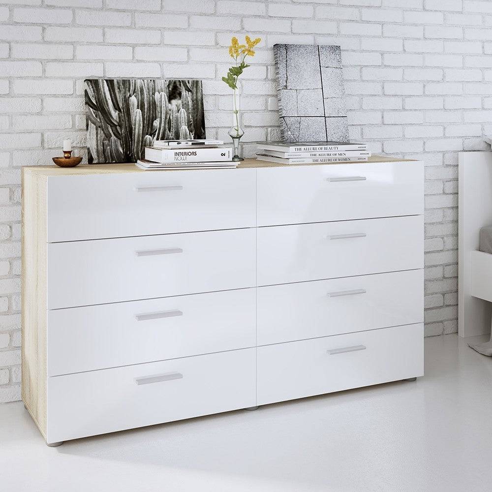 Pepe Oak with White High Gloss 8 Drawer (4+4) chest of Drawers - Price Crash Furniture