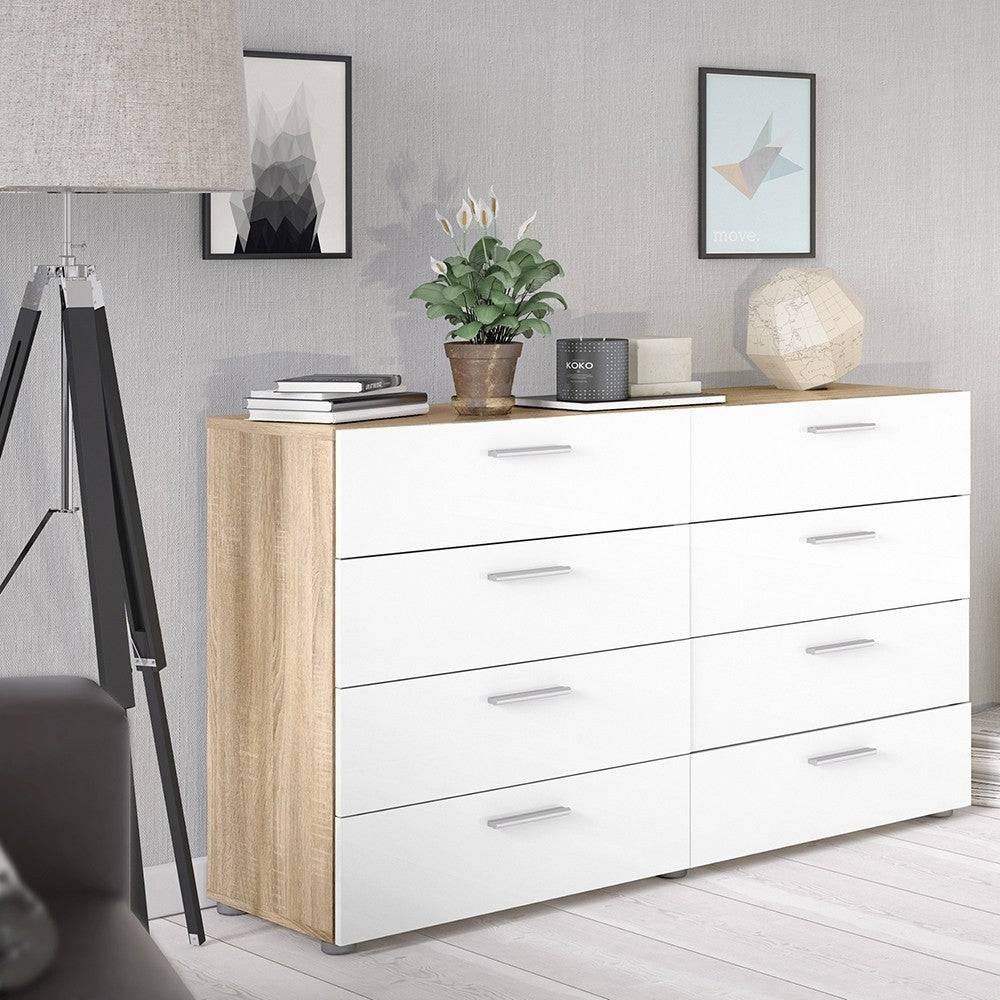 Pepe Oak with White High Gloss 8 Drawer (4+4) chest of Drawers - Price Crash Furniture