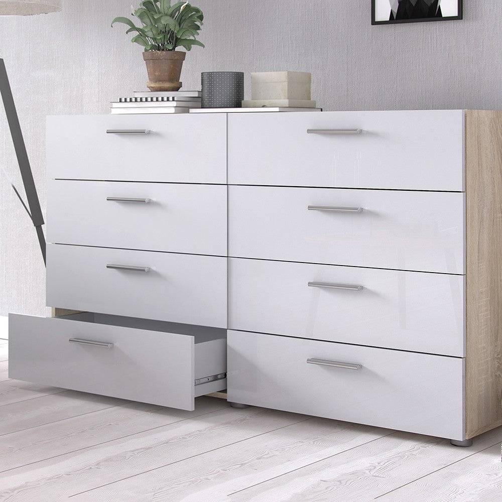 Pepe Oak with White High Gloss 8 Drawer (4+4) chest of Drawers - Price Crash Furniture