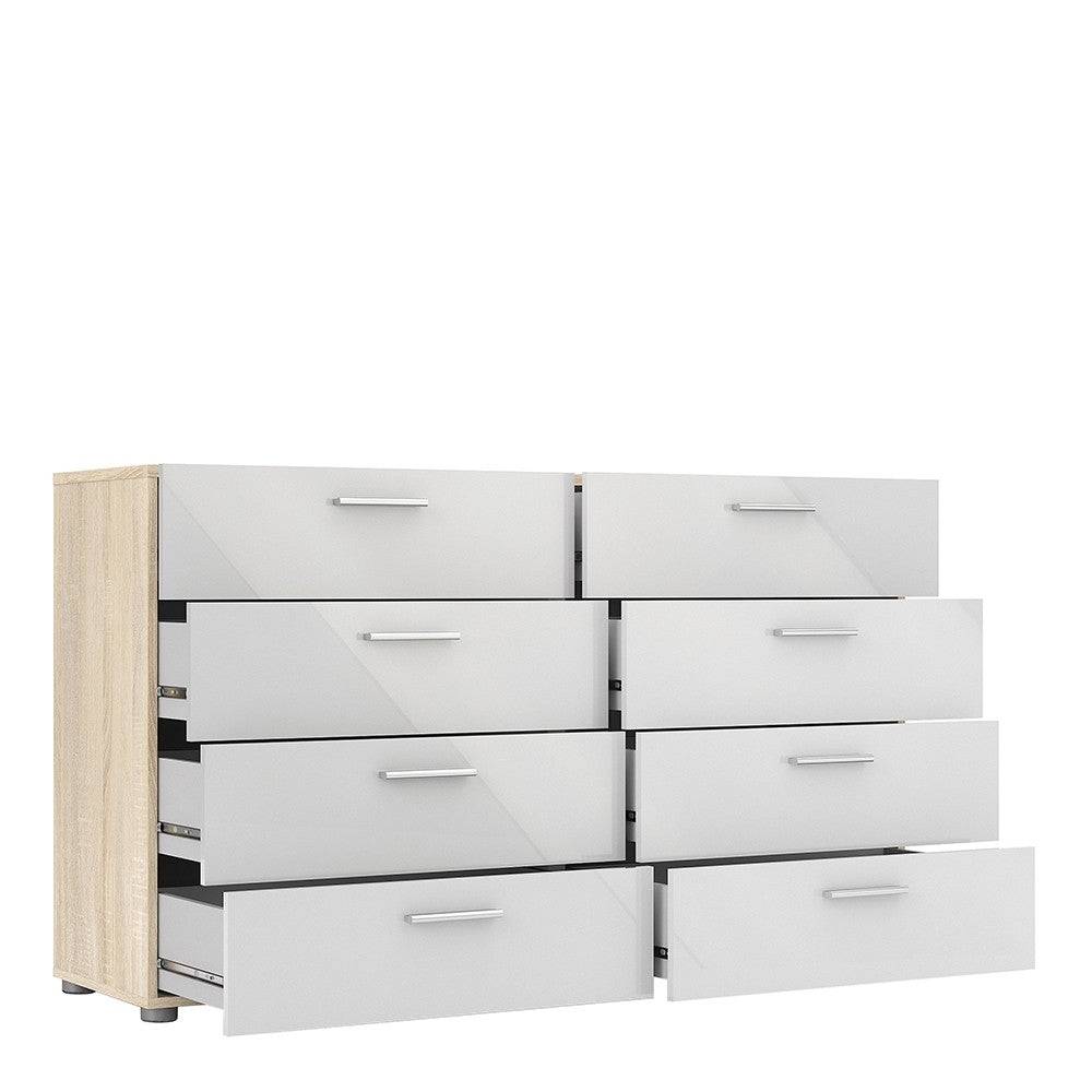 Pepe Oak with White High Gloss 8 Drawer (4+4) chest of Drawers - Price Crash Furniture