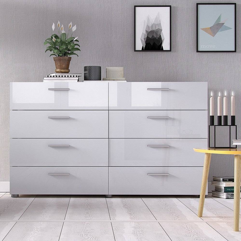 Pepe Oak with White High Gloss 8 Drawer (4+4) chest of Drawers - Price Crash Furniture