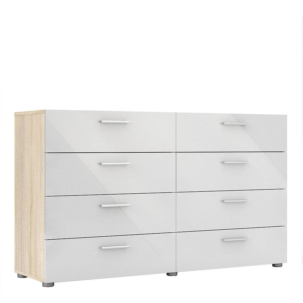 Pepe Oak with White High Gloss 8 Drawer (4+4) chest of Drawers - Price Crash Furniture