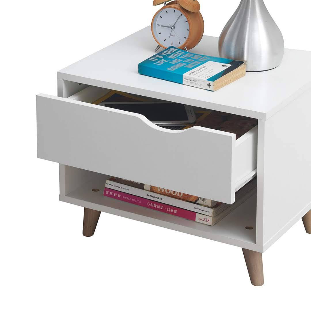 Pulford 1 Drawer Nightstand / Side Table in White by TAD - Price Crash Furniture