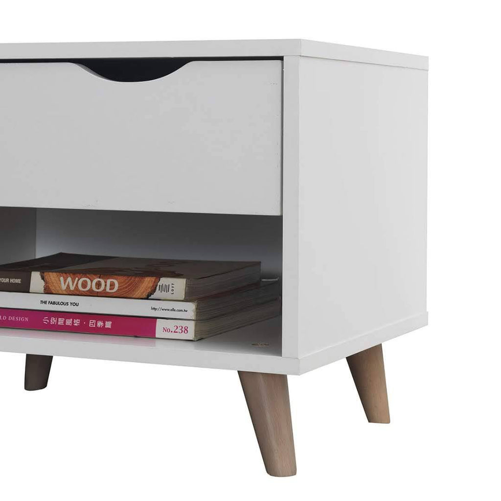 Pulford 1 Drawer Nightstand / Side Table in White by TAD - Price Crash Furniture