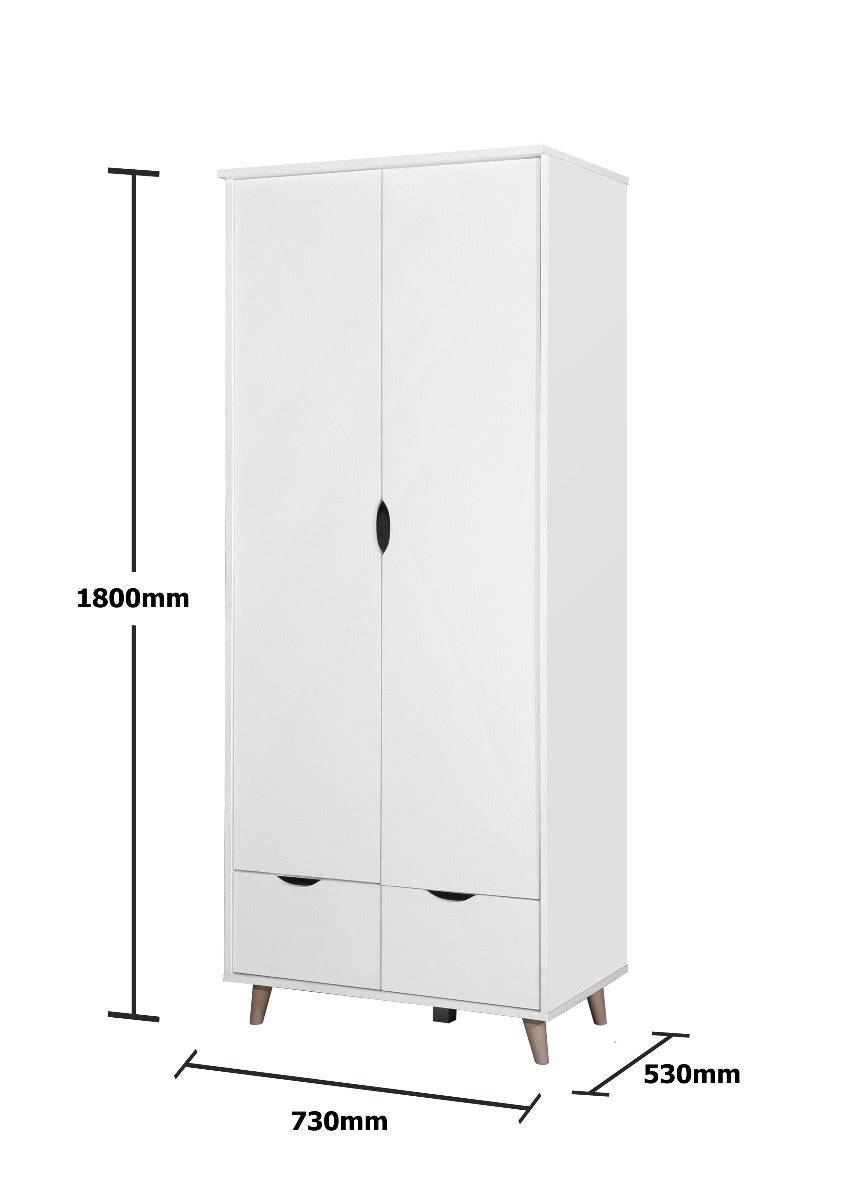 Pulford 2 Door 2 Drawer Wardrobe in White by TAD - Price Crash Furniture