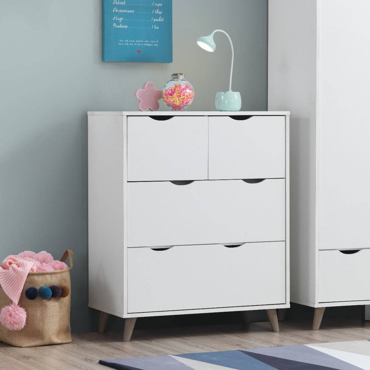 Pulford 4 Drawer Chest of Drawers in White by TAD - Price Crash Furniture