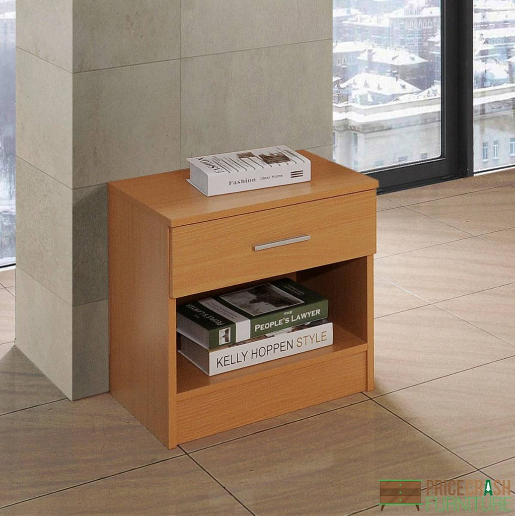 Rio Costa 1 Drawer Bedside Table in Beech by TAD - Price Crash Furniture