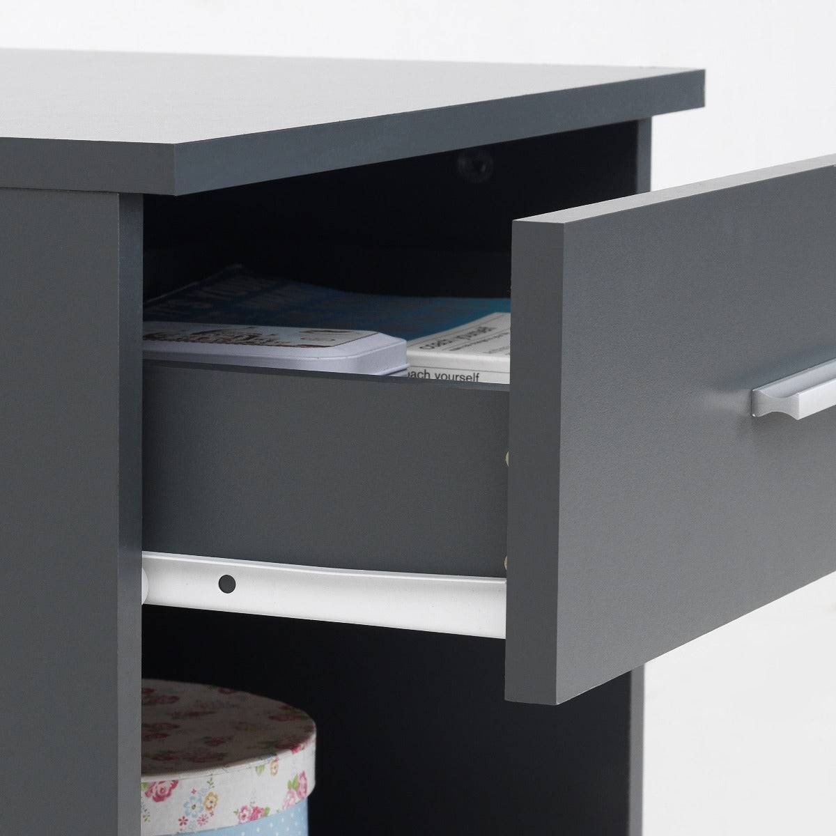 Rio Costa 1 Drawer Bedside Table in Dark Grey by TAD - Price Crash Furniture