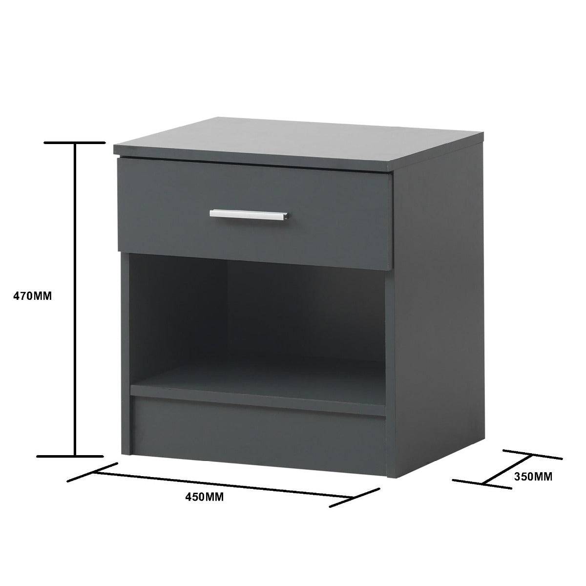 Rio Costa 1 Drawer Bedside Table in Dark Grey by TAD - Price Crash Furniture