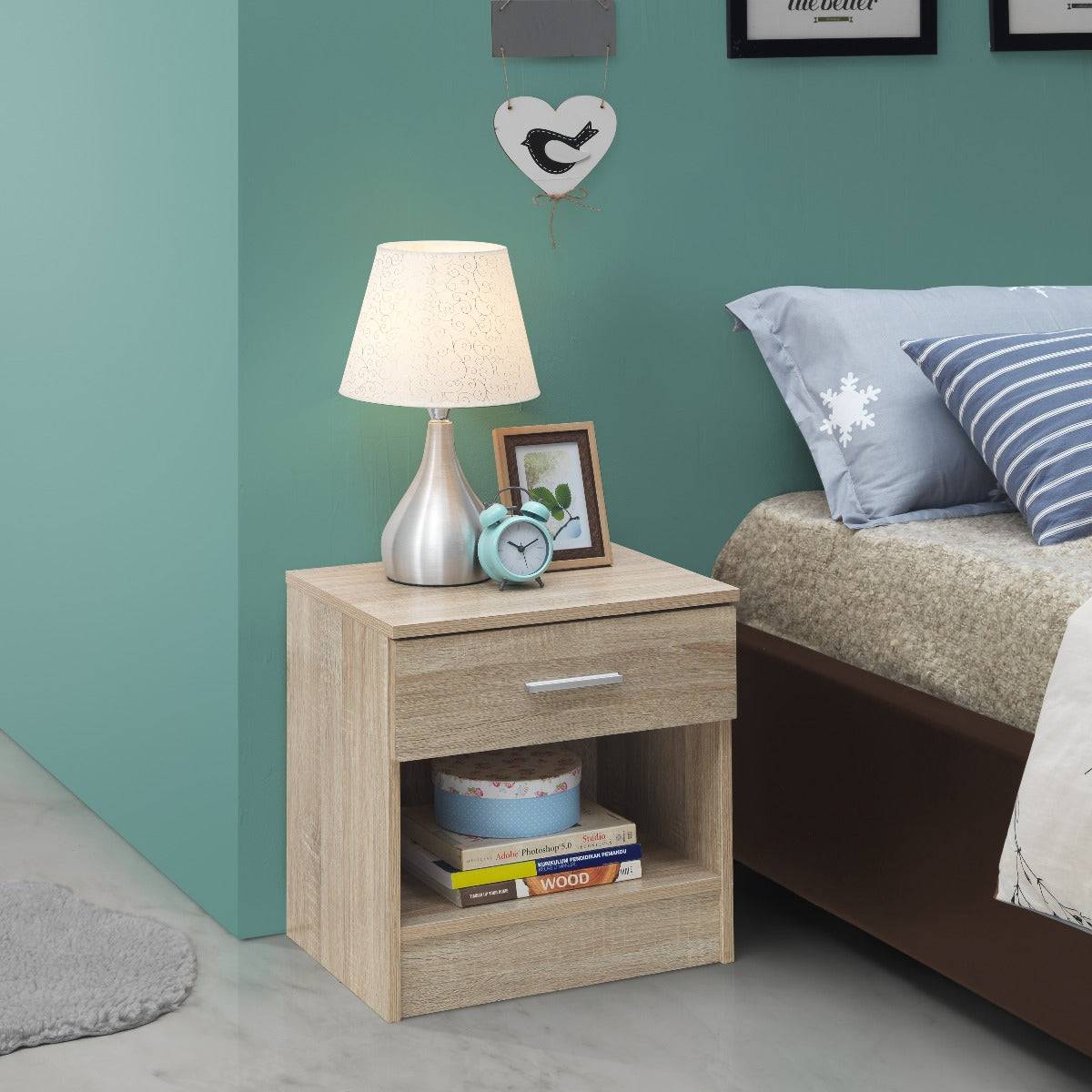 Rio Costa 1 Drawer Bedside Table in Sonoma Oak by TAD - Price Crash Furniture