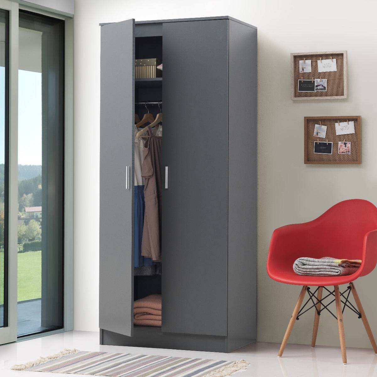 Rio Costa 2 Door Wardrobe in Dark Grey by TAD - Price Crash Furniture