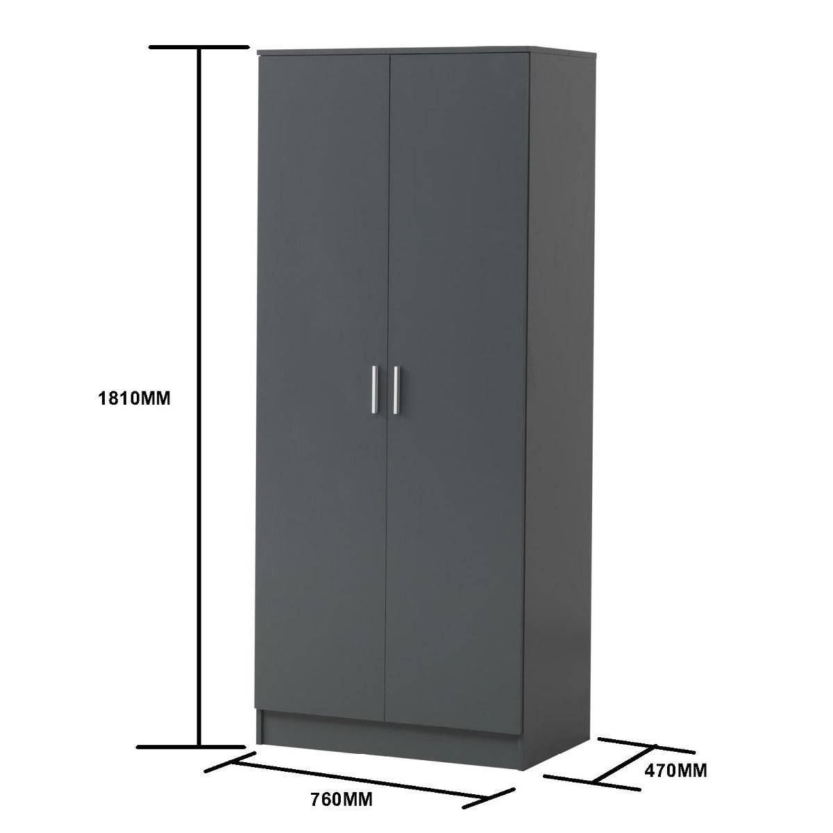 Rio Costa 2 Door Wardrobe in Dark Grey by TAD - Price Crash Furniture