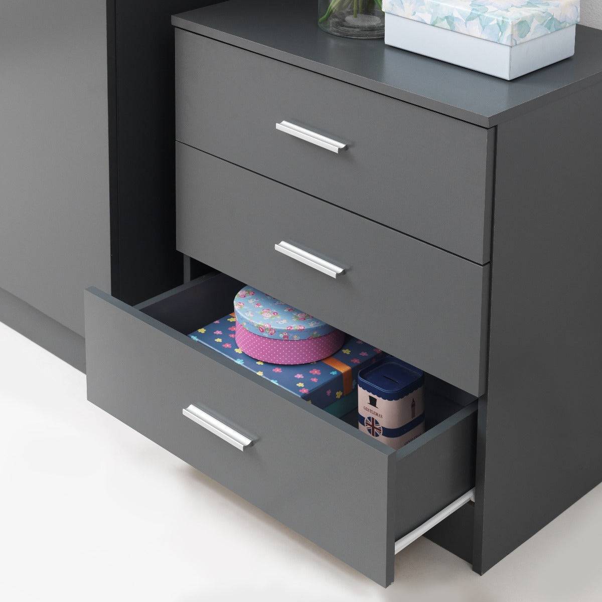 Rio Costa 3 Drawer Chest of Drawers in Dark Grey by TAD - Price Crash Furniture