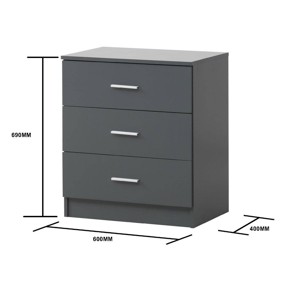 Rio Costa 3 Drawer Chest of Drawers in Dark Grey by TAD - Price Crash Furniture