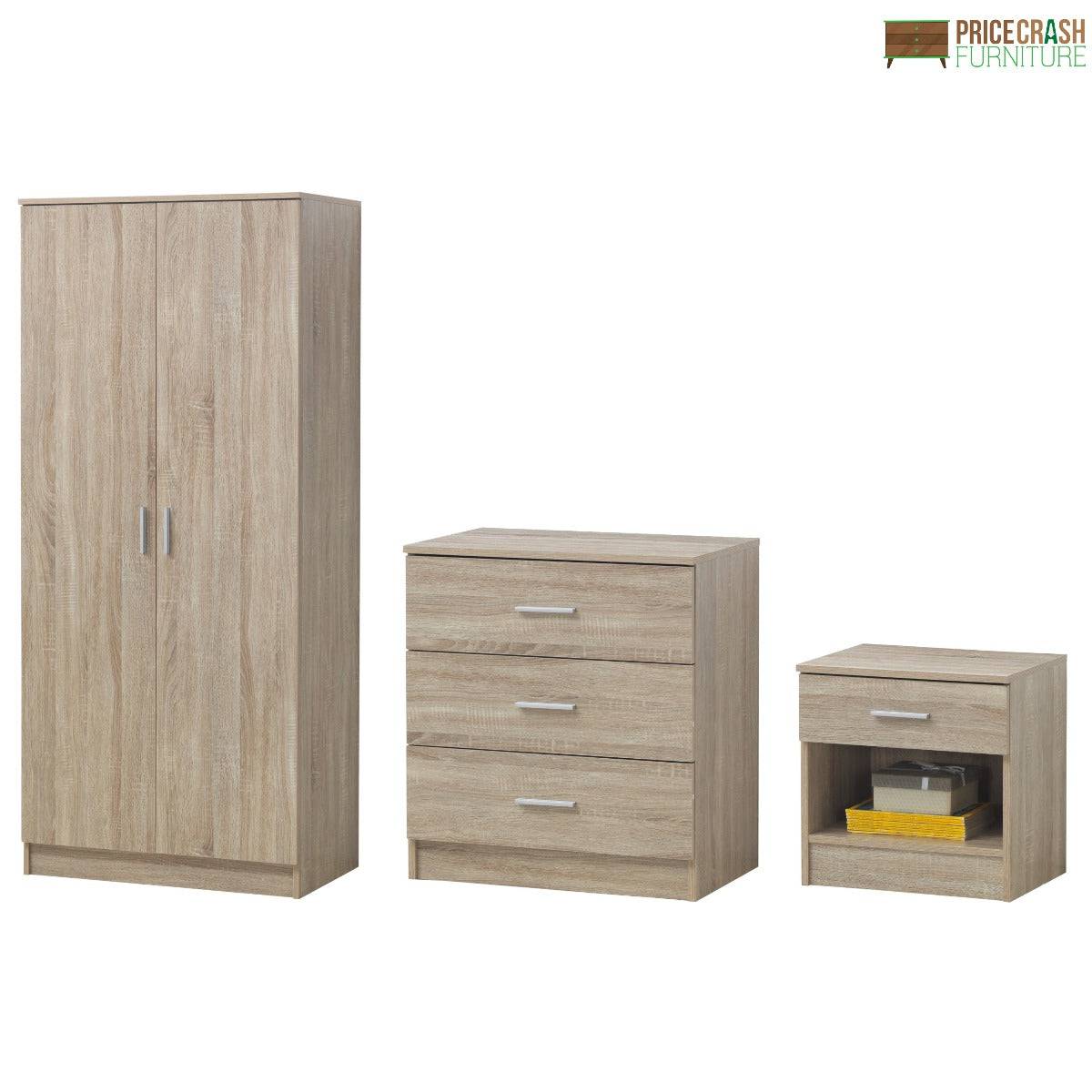 Rio Costa 3 Piece Bedroom Set in Sonoma Oak: Wardrobe, Nightstand, Chest of Drawers - Price Crash Furniture