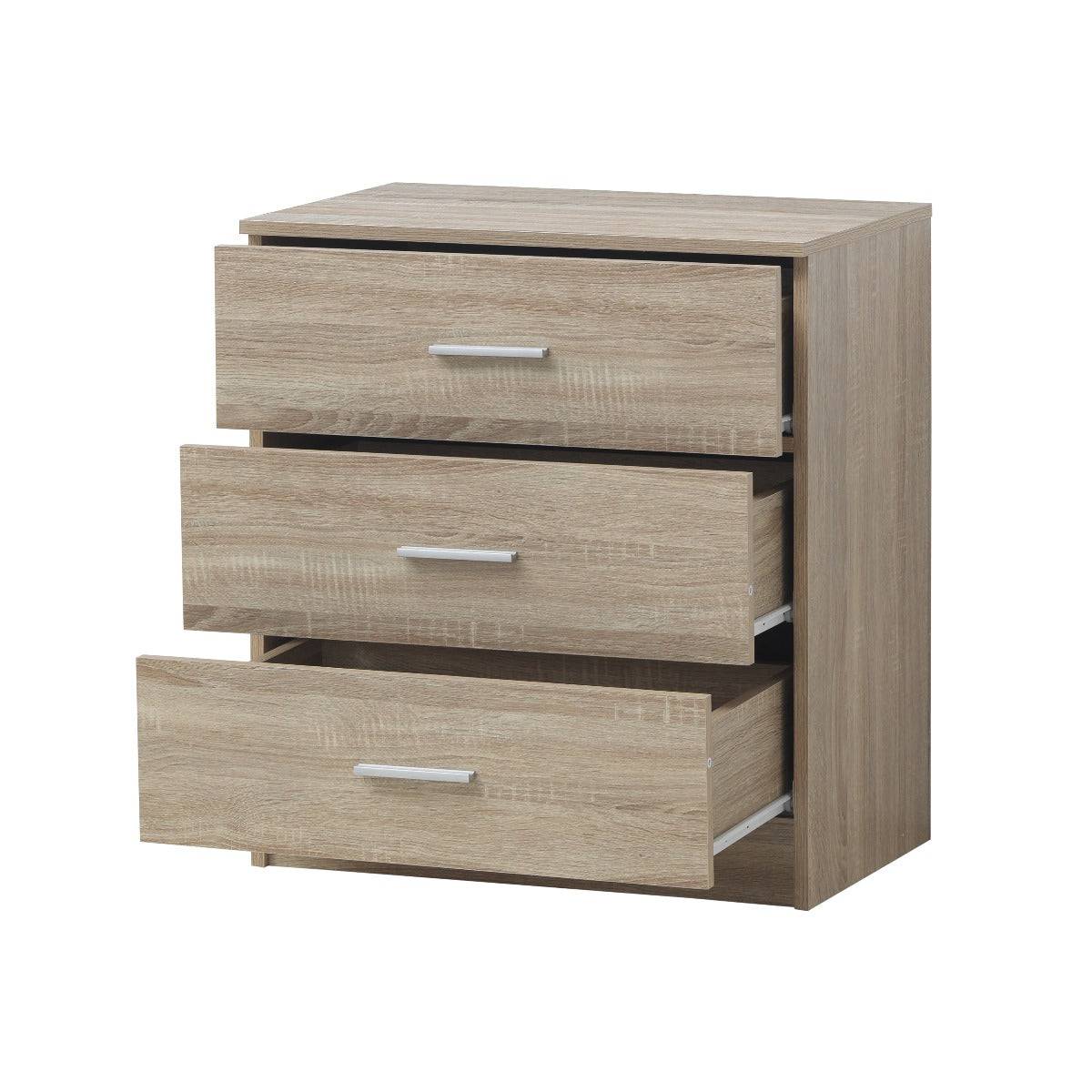 Rio Costa 3 Piece Bedroom Set in Sonoma Oak: Wardrobe, Nightstand, Chest of Drawers - Price Crash Furniture