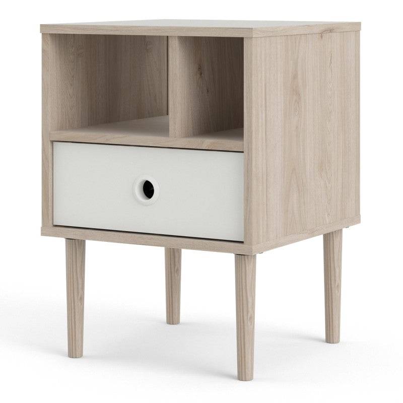 Rome Bedside Table 1 Drawer in Jackson Hickory Oak with White - Price Crash Furniture