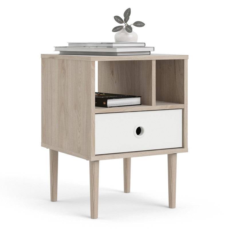 Rome Bedside Table 1 Drawer in Jackson Hickory Oak with White - Price Crash Furniture