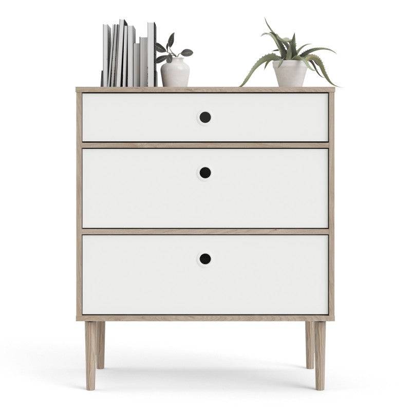 Rome Chest  of 3 Drawers in Jackson Hickory Oak with Matt White - Price Crash Furniture