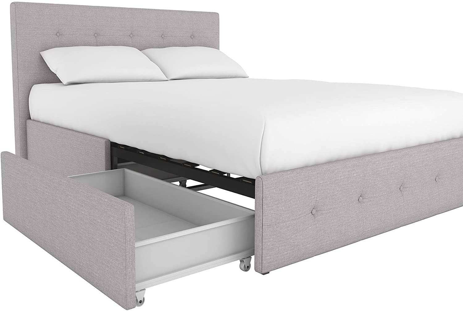 Rose Upholstered UK Double Bed (USA Full Size) with Storage in Linen Grey by Dorel - Price Crash Furniture