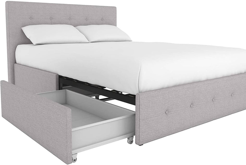 Rose Upholstered UK Double Bed (USA Full Size) with Storage in Linen Grey by Dorel - Price Crash Furniture
