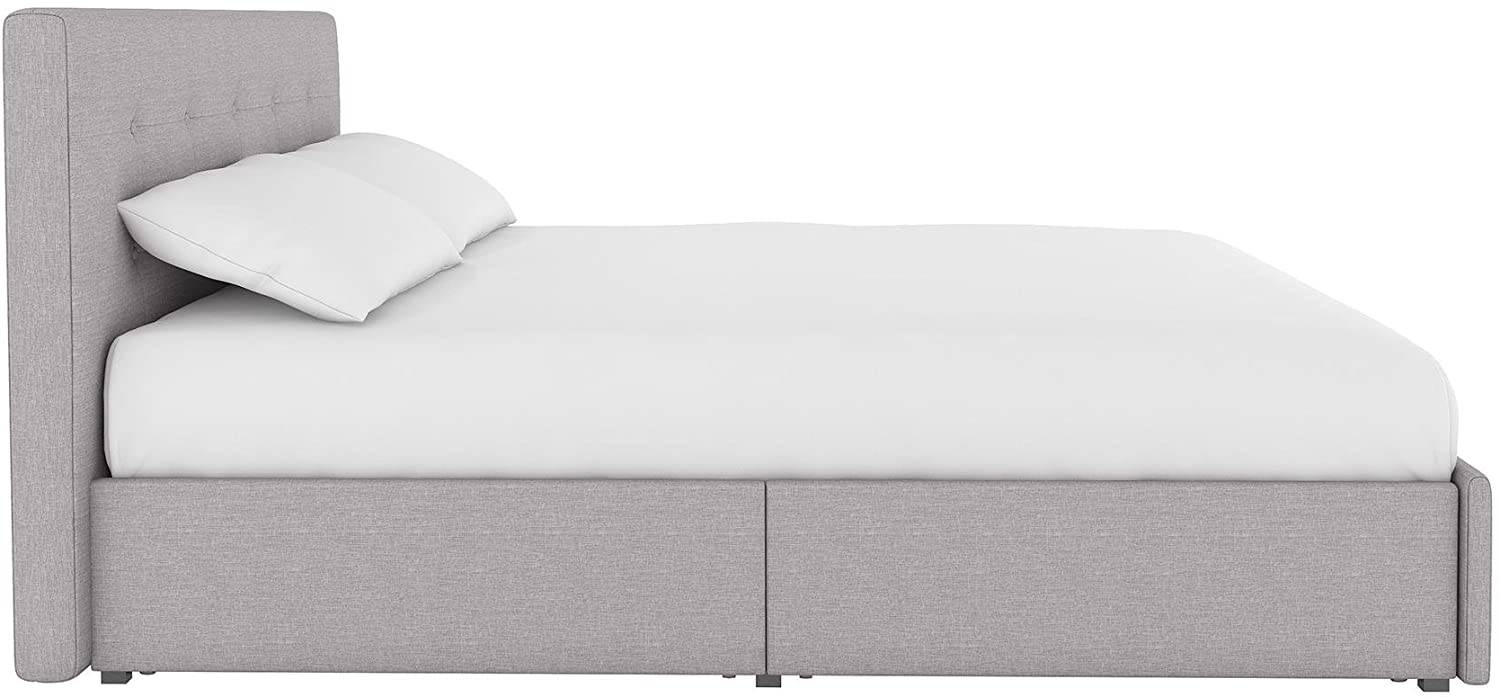 Rose Upholstered UK Double Bed (USA Full Size) with Storage in Linen Grey by Dorel - Price Crash Furniture