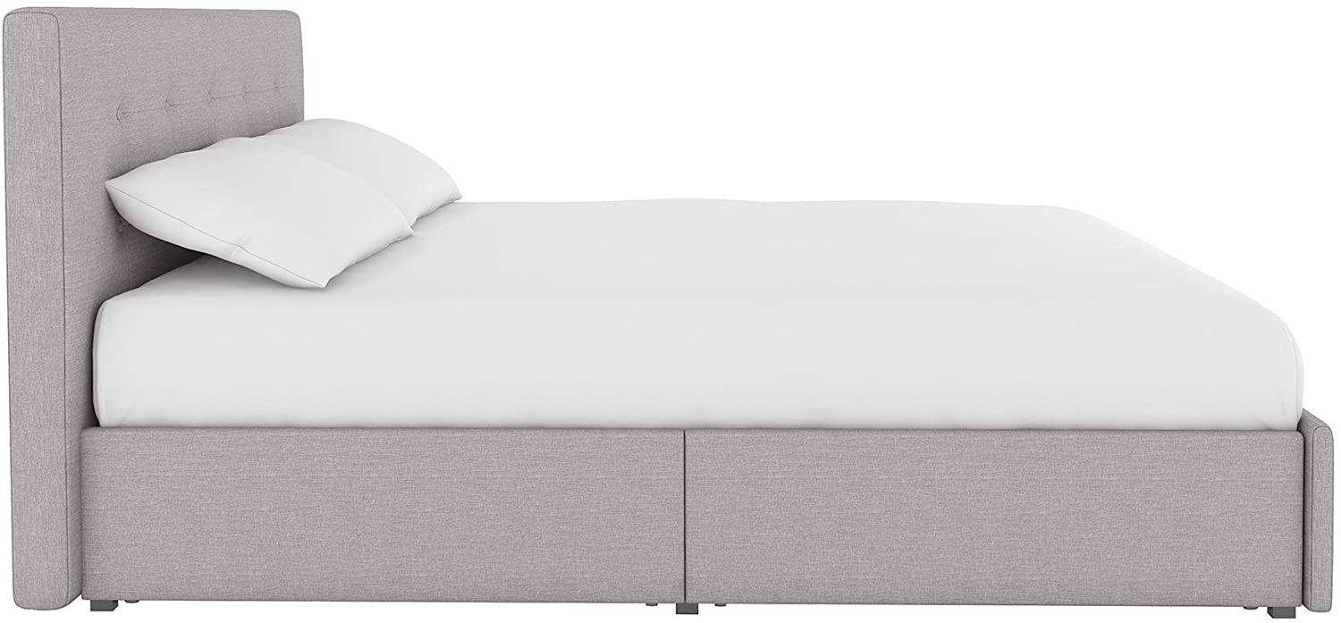 Rose Upholstered UK Double Bed (USA Full Size) with Storage in Linen Grey by Dorel - Price Crash Furniture