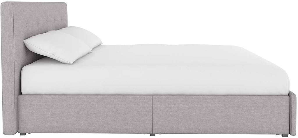Rose Upholstered UK Double Bed (USA Full Size) with Storage in Linen Grey by Dorel - Price Crash Furniture