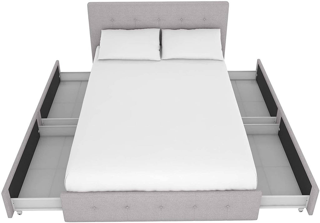 Rose Upholstered UK King Size Bed (USA Queen Size) with Storage in Linen Grey by Dorel - Price Crash Furniture