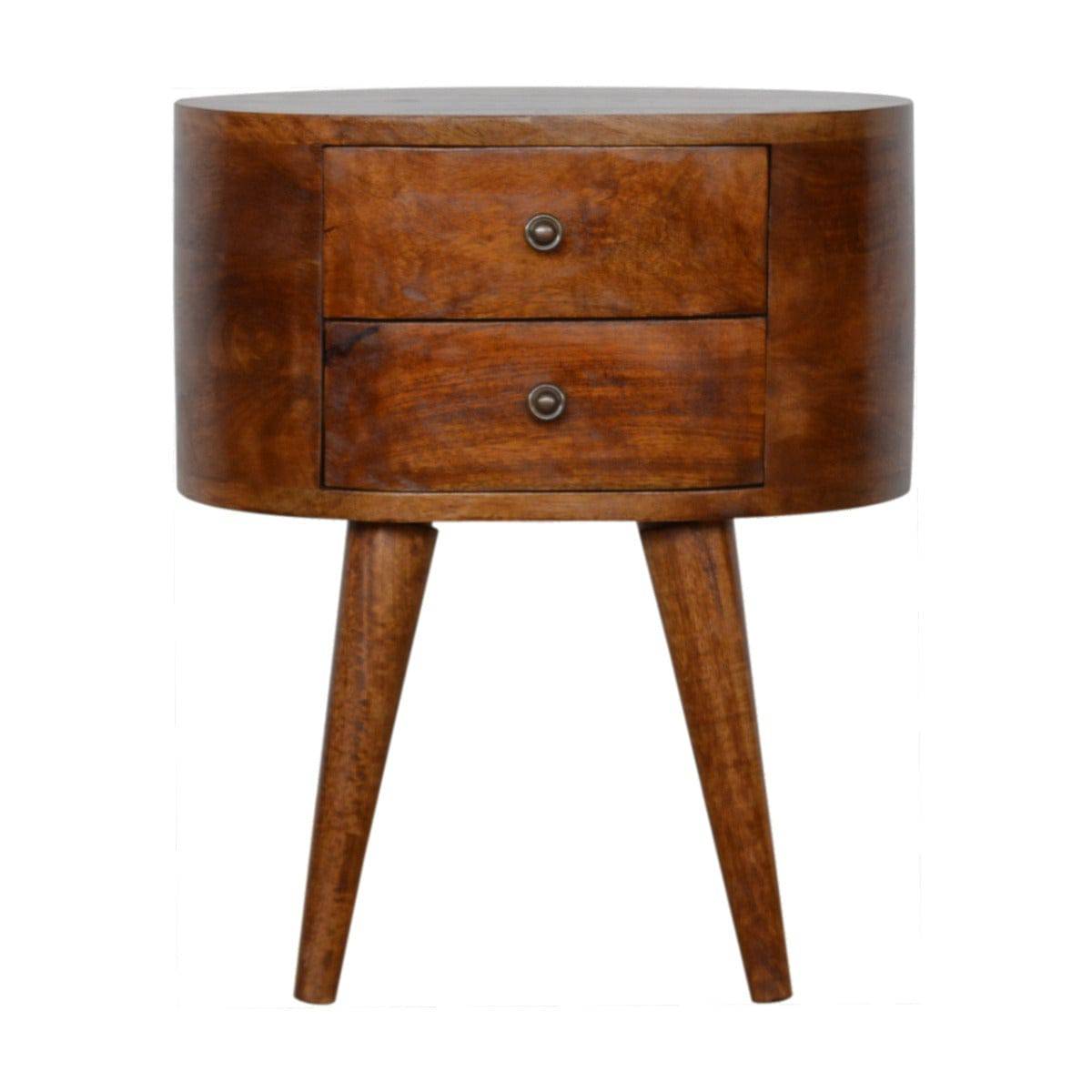 Rounded 2 Drawer Bedside Table in Chestnut-effect Solid Mango Wood - Price Crash Furniture