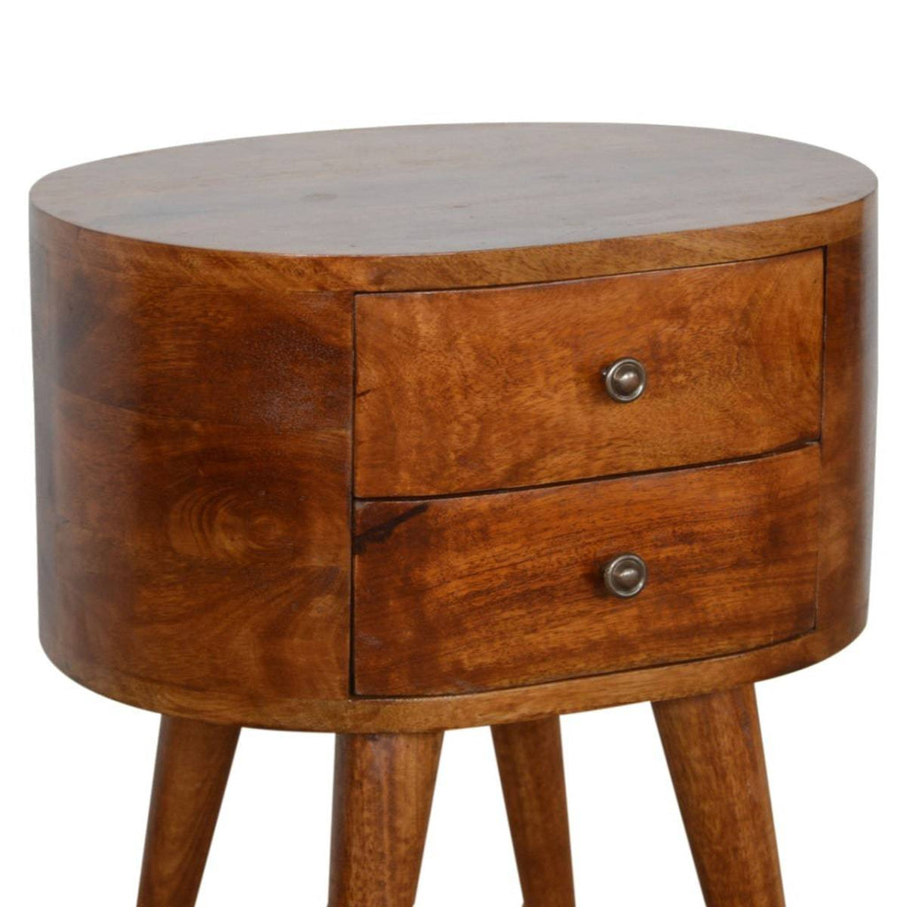 Rounded 2 Drawer Bedside Table in Chestnut-effect Solid Mango Wood - Price Crash Furniture