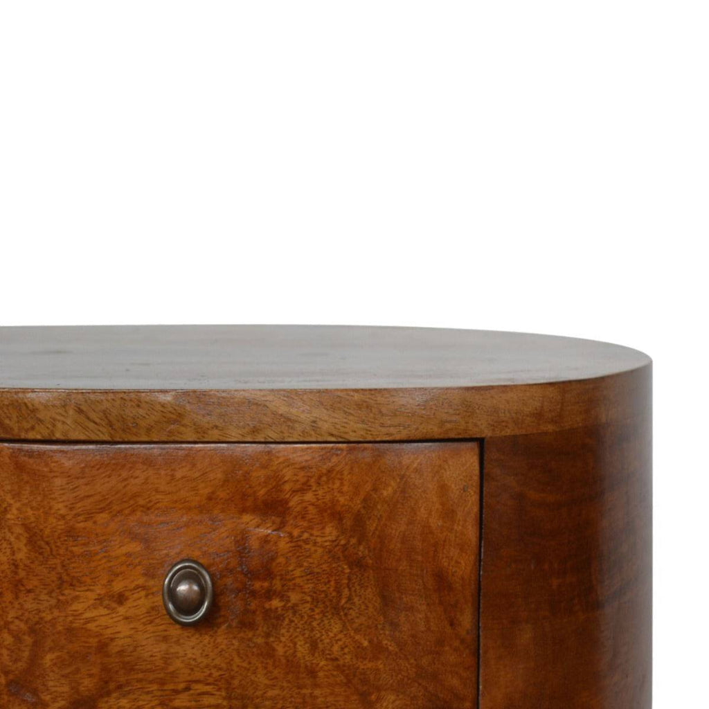 Rounded 2 Drawer Bedside Table in Chestnut-effect Solid Mango Wood - Price Crash Furniture