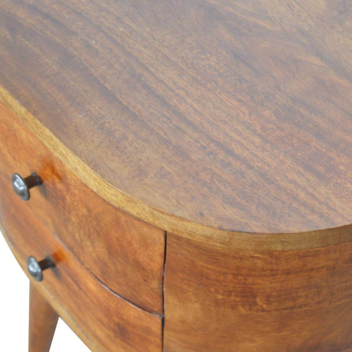 Rounded 2 Drawer Bedside Table in Chestnut-effect Solid Mango Wood - Price Crash Furniture