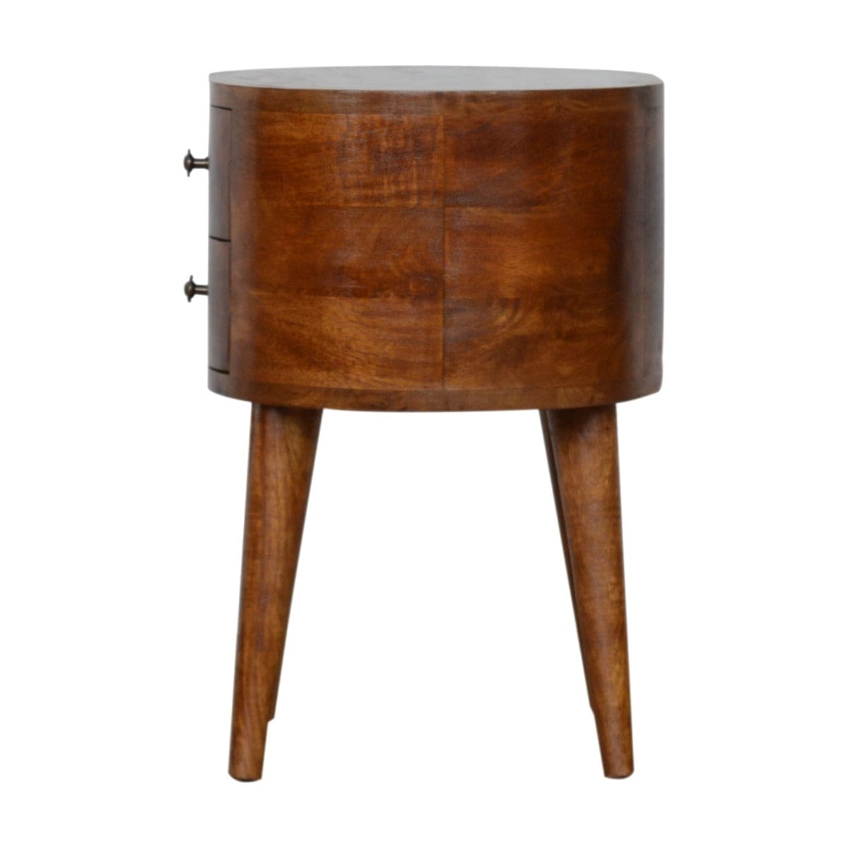 Rounded 2 Drawer Bedside Table in Chestnut-effect Solid Mango Wood - Price Crash Furniture