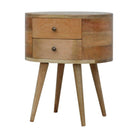 Rounded Bedside Table with 2 Drawers in oak-effect Solid Mango Wood - Price Crash Furniture