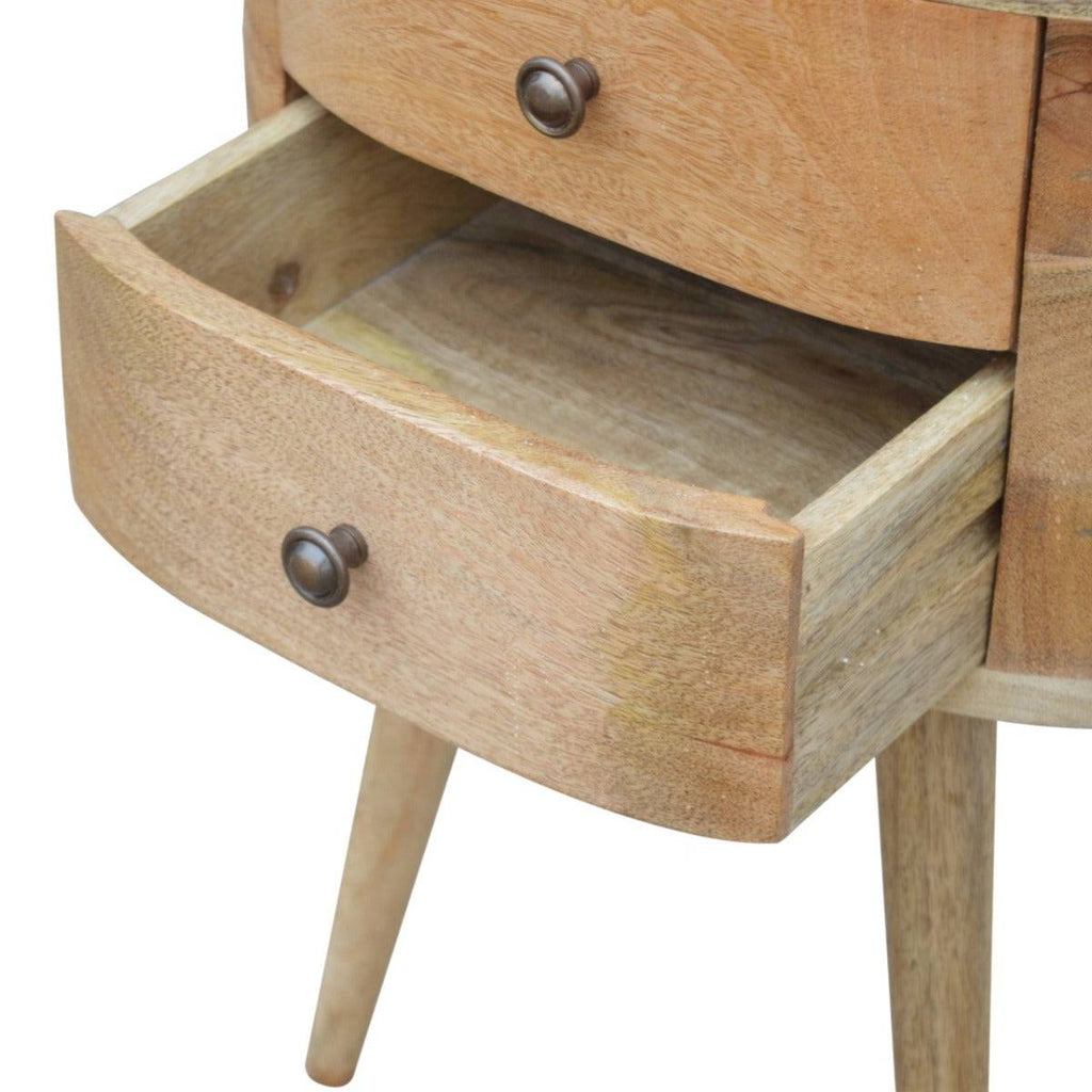 Rounded Bedside Table with 2 Drawers in oak-effect Solid Mango Wood - Price Crash Furniture