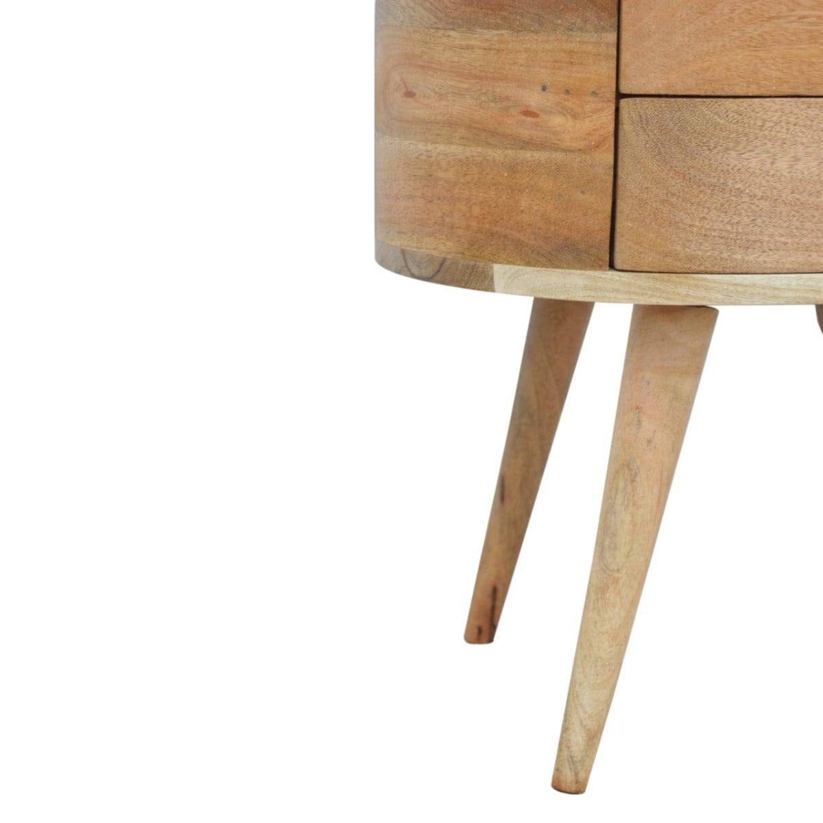 Rounded Bedside Table with 2 Drawers in oak-effect Solid Mango Wood - Price Crash Furniture