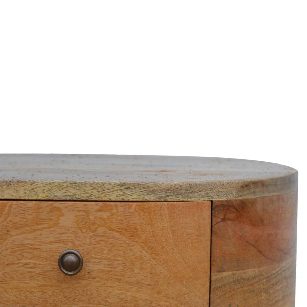 Rounded Bedside Table with 2 Drawers in oak-effect Solid Mango Wood - Price Crash Furniture